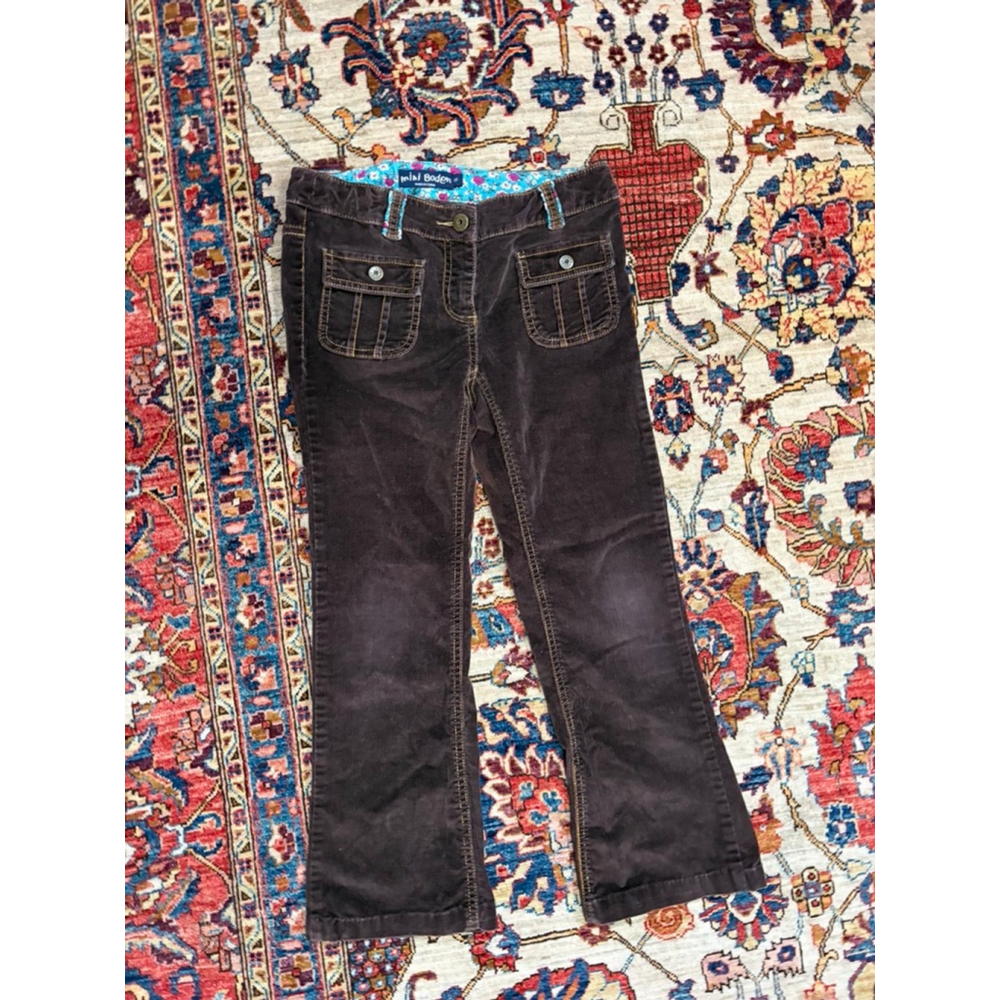 Mini Boden Brown Corduroy Pants Kids Size 11Y Straight Leg Floral Lined